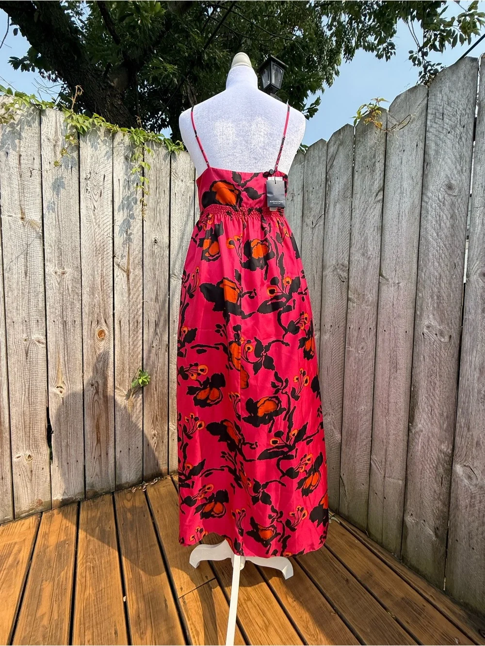 Magaschoni Fuchsia Floral Spaghetti Strep Dress NWT Size 6 - Picture 2 of 7